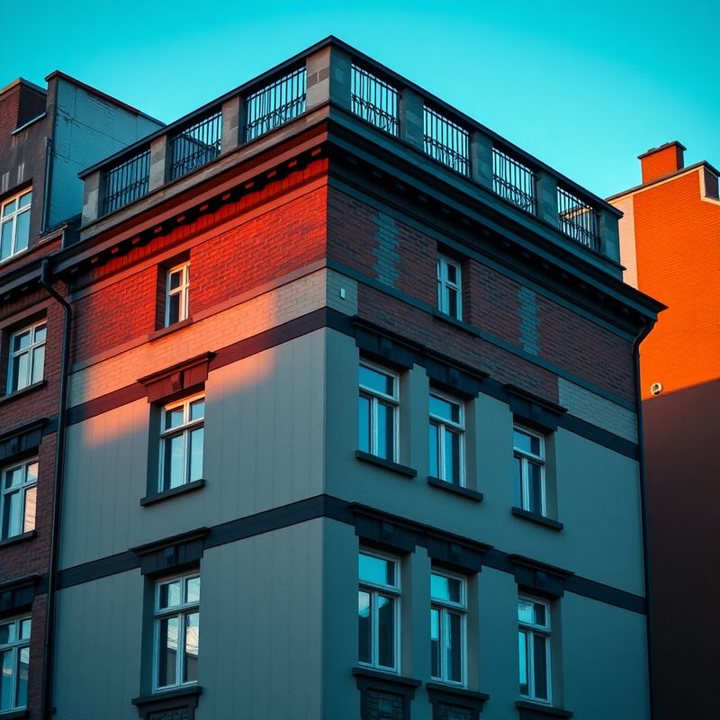 Detal architektoniczny łódzkiej kamienicy przy ulicy Piotrkowskiej w złotej godzinie